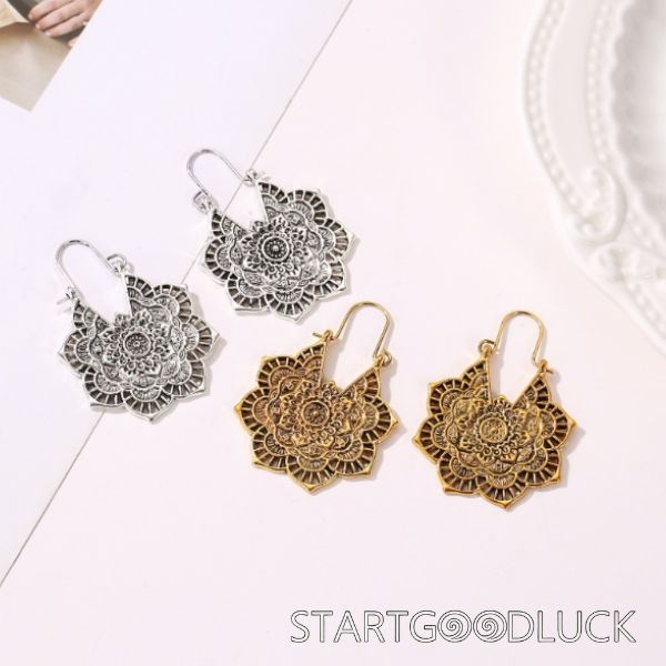 Tibetan Lotus Engraving Copper Earrings