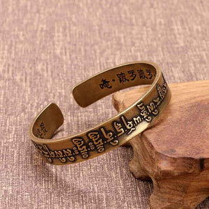 Tibetan buddhist Copper bracelets | Unisex Open-Style Bracelet adorned with Sanskrit inscriptions