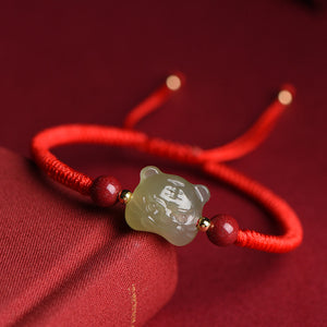 Hetian Jade Tiger Red String Love and Luck Bracelet