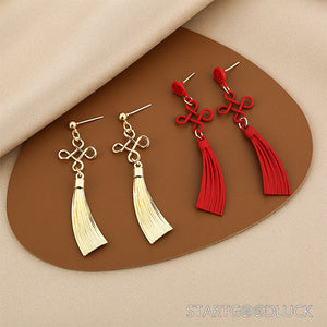 Traditional Chinese Knot Earrings - Gold/Red | Symbol of Unity & Good Fortune - StartGoodLuck