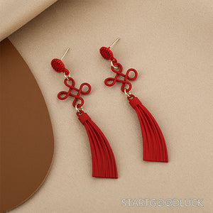 Traditional Chinese Knot Earrings - Gold/Red | Symbol of Unity & Good Fortune - StartGoodLuck