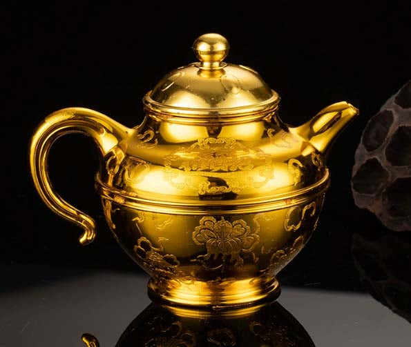 Water Offering | Golden Lotus Buddhist Teapot & Cup Set