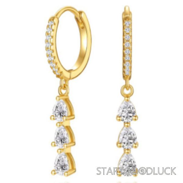 Water Drop Earrings | Gold and Silver Diamond 3 Water Drops Earrings | Best Gift For Women