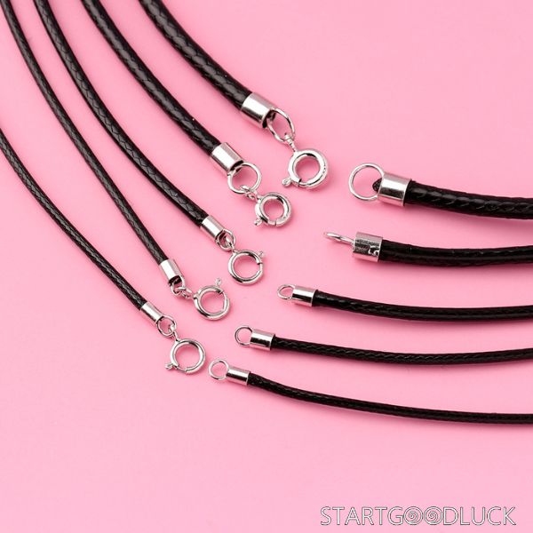 Waxed Cord Necklace - 1-3mm Black Rope chain with S925 Sterling Silver Clasp