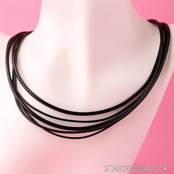 Waxed Cord Necklace - 1-3mm Black Rope chain with S925 Sterling Silver Clasp