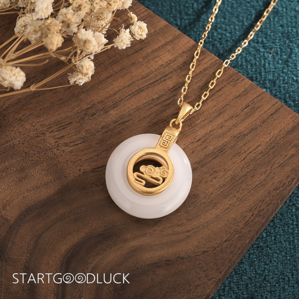 White Jade Necklace - auspicious cloud  lucky charm necklace