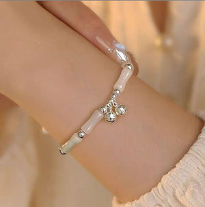White Jade Bamboo Bracelet | 925 Silver Bell | Neo Chinese Style