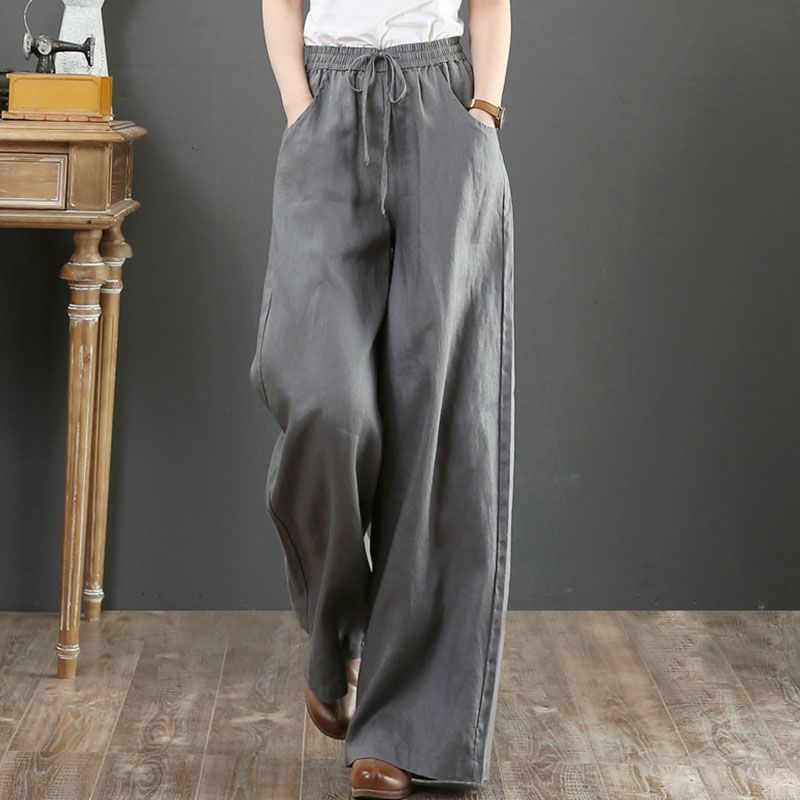 Women 5 Colors Spring and Autumn Casual Linen Loose Wide Waist Leg Pants