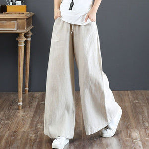 Women 5 Colors Spring and Autumn Casual Linen Loose Wide Waist Leg Pants