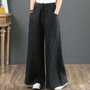 Women 5 Colors Spring and Autumn Casual Linen Loose Wide Waist Leg Pants