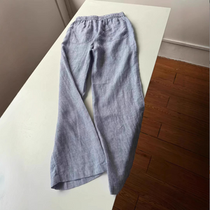 Women Casual Comfortable Linen Striped Drawstring Wide Straight Leg Pants