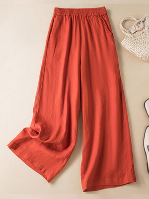 Women Casual Draping Cotton And Linen Wide-leg All-match Cropped Pants