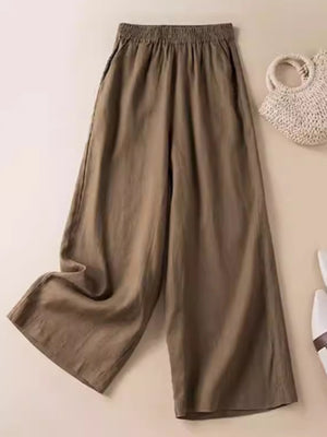 Women Casual Draping Cotton And Linen Wide-leg All-match Cropped Pants