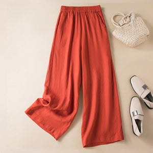 Women Casual Draping Cotton And Linen Wide-leg All-match Cropped Pants