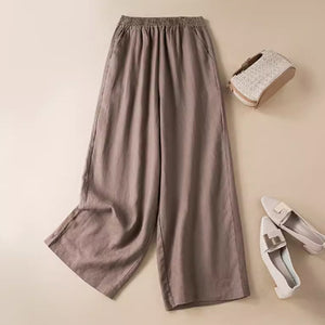 Women Casual Draping Cotton And Linen Wide-leg All-match Cropped Pants