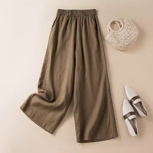 Women Casual Draping Cotton And Linen Wide-leg All-match Cropped Pants