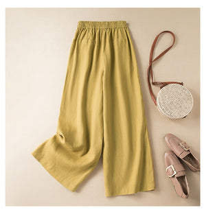 Women Casual Draping Cotton And Linen Wide-leg All-match Cropped Pants