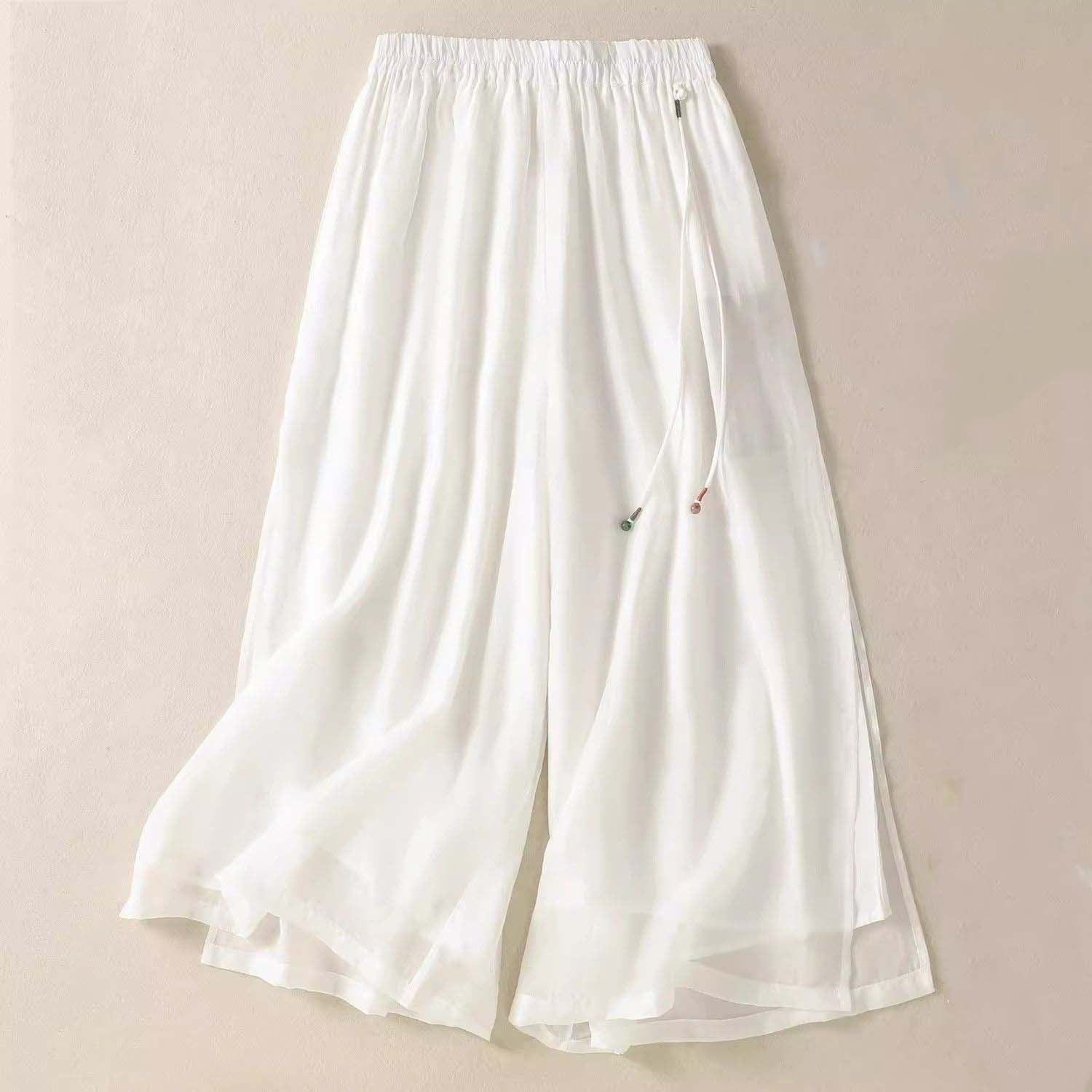 Women Casual Ethnic Style Drapey Cotton and Linen Wide-Leg Pants