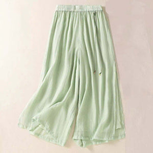 Women Casual Ethnic Style Drapey Cotton and Linen Wide-Leg Pants