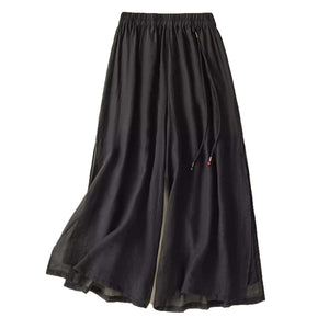 Women Casual Ethnic Style Drapey Cotton and Linen Wide-Leg Pants