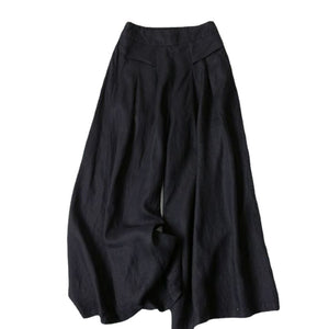 Women Casual Loose-fitting Semi-elastic High-waist Cotton And Linen Wide-leg Pants