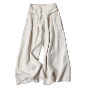 Women Casual Loose-fitting Semi-elastic High-waist Cotton And Linen Wide-leg Pants
