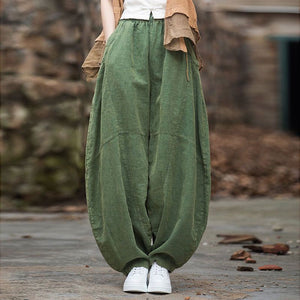 Women Casual Ramie Loose Cotton Linen Comfortable Mid-waist Wide Legs Pants