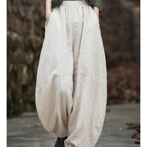 Women Casual Ramie Loose Cotton Linen Comfortable Mid-waist Wide Legs Pants
