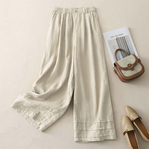 Women Casual Solid Color Cotton Elastic Waist Loose Wide Leg Balloon Pants