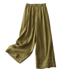 Women Casual Solid Color Cotton Elastic Waist Loose Wide Leg Balloon Pants