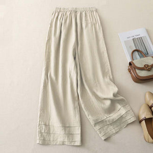 Women Casual Solid Color Cotton Elastic Waist Loose Wide Leg Balloon Pants
