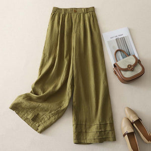 Women Casual Solid Color Cotton Elastic Waist Loose Wide Leg Balloon Pants