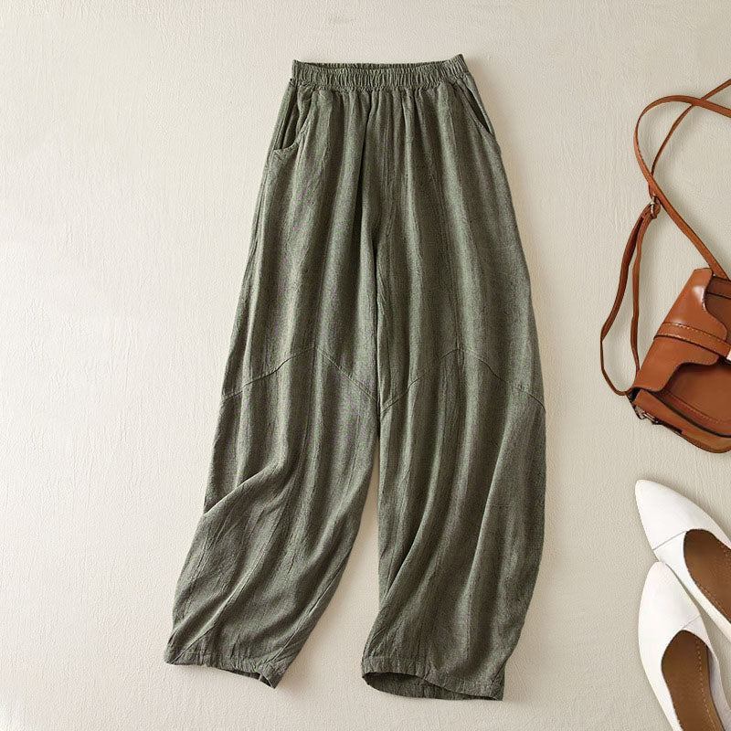Women's Cropped Pants Casual Loose Cotton Pants