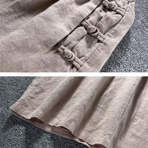 Women Casual Solid Color Wide-leg Mid-waist Cotton And Linen Pants