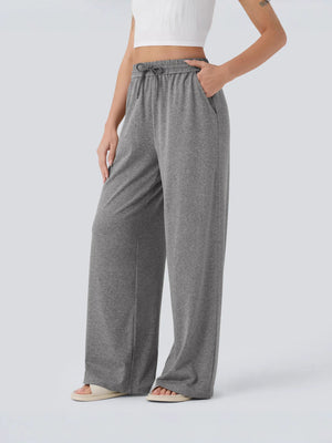 Women Casual Style Comfotable Cottom Solid Color High-waisted Drawstring Sports Pants