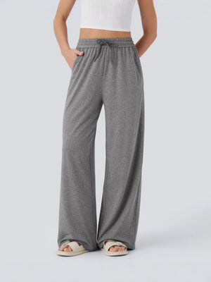 Women Casual Style Comfotable Cottom Solid Color High-waisted Drawstring Sports Pants