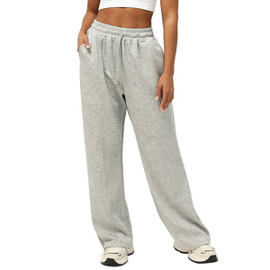 Women Casual Style Solid Color Cotton High Waist Lift Hip Straight Pants