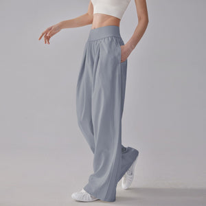 Women Casual Style Thin Quick-drying Sports Solid Color Wide-leg Pants