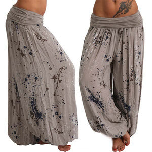 Women Ink And Wash Printing Casual Cotton Lace-up Loose Wide-leg Harem Pants