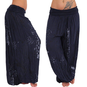 Women Ink And Wash Printing Casual Cotton Lace-up Loose Wide-leg Harem Pants