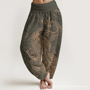Women Peacock Meditation Loose Casual Wide-Leg Harem Pants