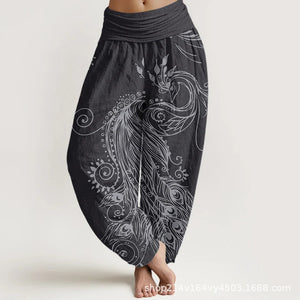 Women Peacock Meditation Loose Casual Wide-Leg Harem Pants