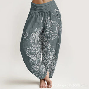 Women Peacock Meditation Loose Casual Wide-Leg Harem Pants