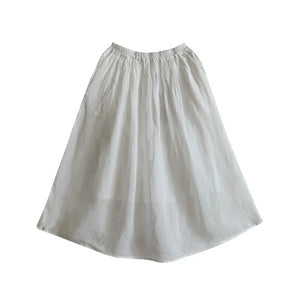 Women Solid Color Artistic Retro Cotton and Linen Skirt with Elastic Waist Mid-Length Skirts
