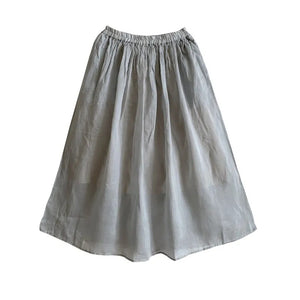 Women Solid Color Artistic Retro Cotton and Linen Skirt with Elastic Waist Mid-Length Skirts
