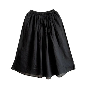 Women Solid Color Artistic Retro Cotton and Linen Skirt with Elastic Waist Mid-Length Skirts