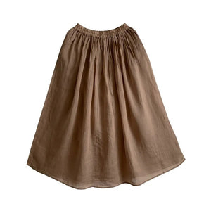 Women Solid Color Artistic Retro Cotton and Linen Skirt with Elastic Waist Mid-Length Skirts