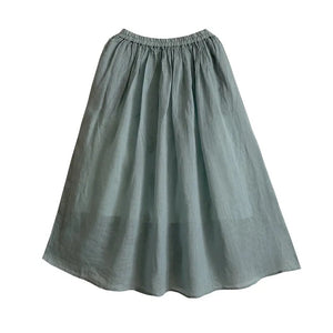Women Solid Color Artistic Retro Cotton and Linen Skirt with Elastic Waist Mid-Length Skirts