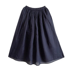 Women Solid Color Artistic Retro Cotton and Linen Skirt with Elastic Waist Mid-Length Skirts