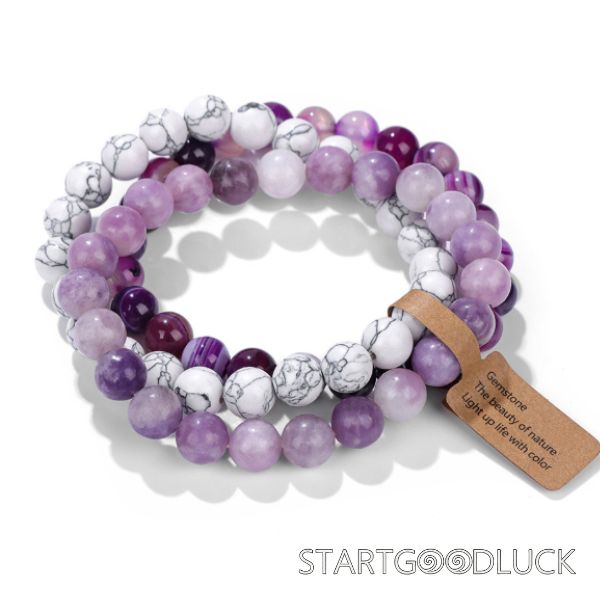 Women Stretch Bracelet | Crystal & Agate Bracelet Set | Mental Heath Gemstone
